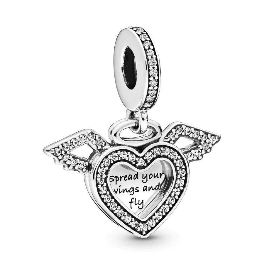Charm Dije Plata 925 Colgante Corazon Alas Angel -0