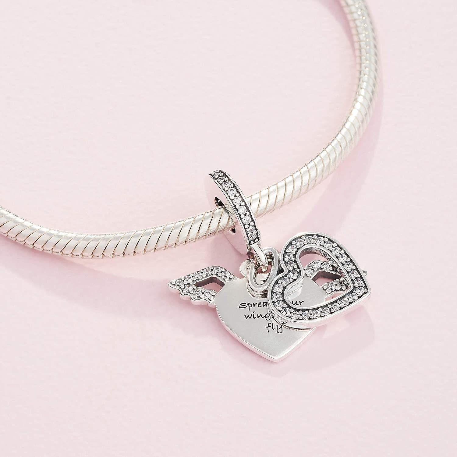Charm Dije Plata 925 Colgante Corazon Alas Angel -1