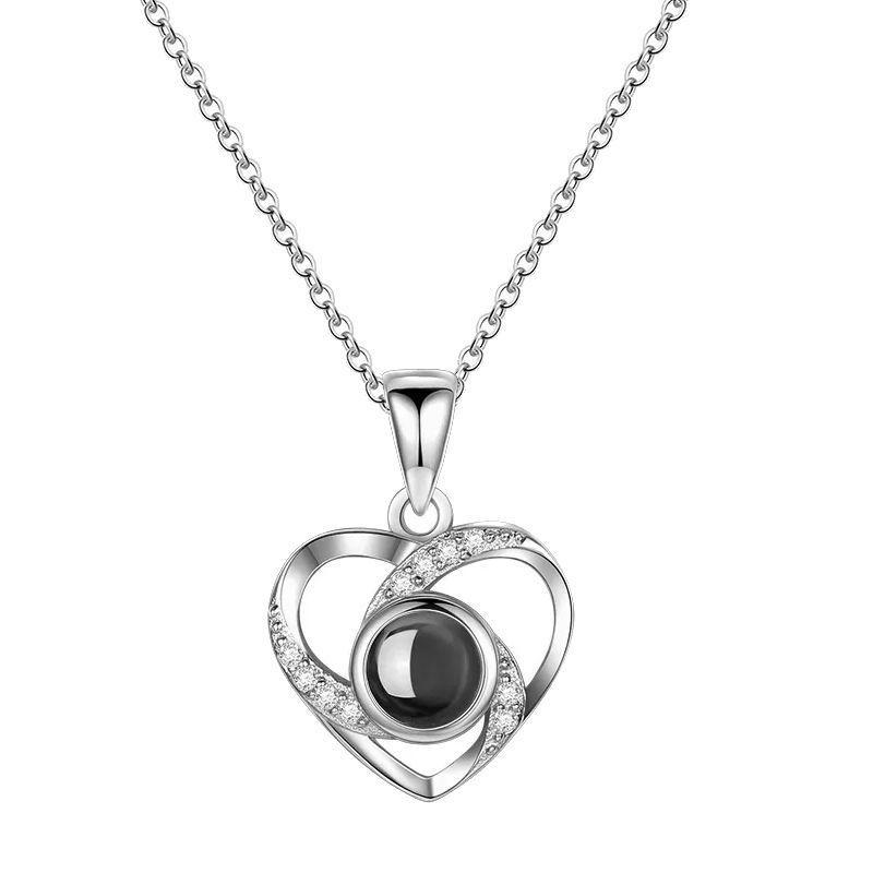 Collar Corazon Te Amo en 100 Idiomas Espiral Plateado-0