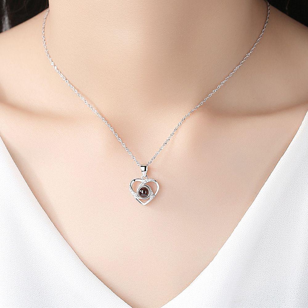 Collar Corazon Te Amo en 100 Idiomas Espiral Plateado-2