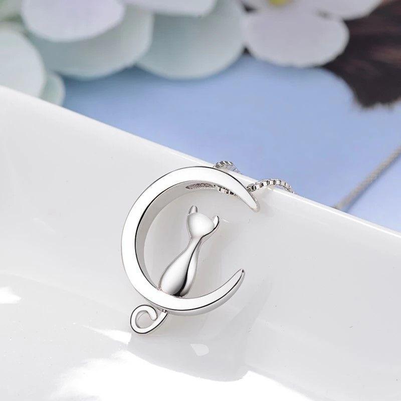 Conjunto Collar y Aros Gatitos en Luna Plateado-2