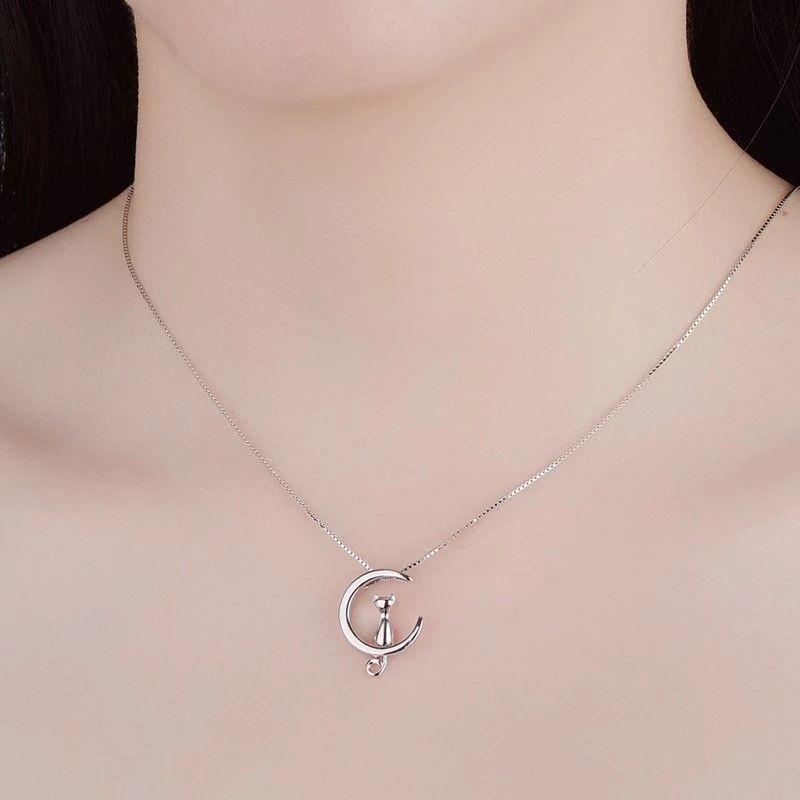 Conjunto Collar y Aros Gatitos en Luna Plateado-4