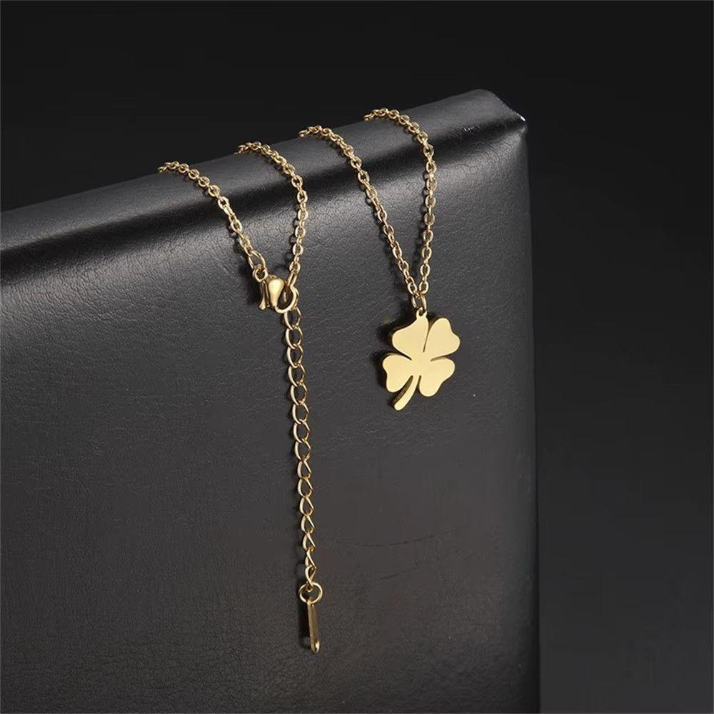 Colgante Collar trébol 4 Hojas 1111 Acero Dorado-4