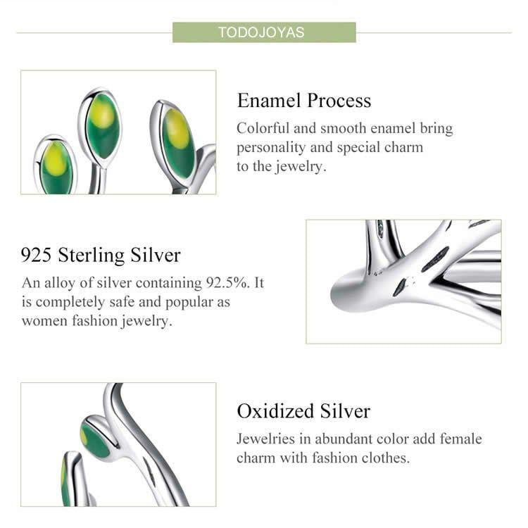 Anillo Plata 925 Arbol De la Vida Verde Ajustable-3