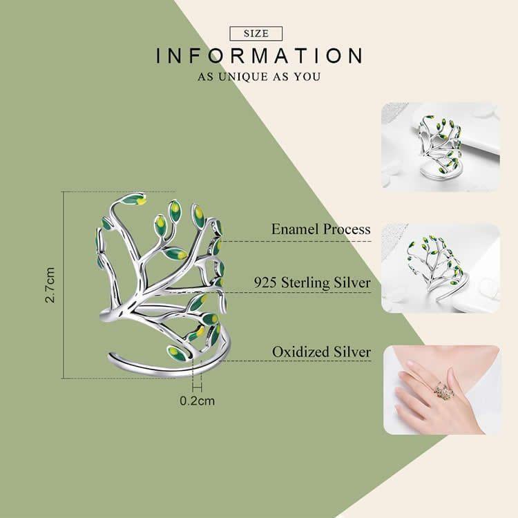 Anillo Plata 925 Arbol De la Vida Verde Ajustable-4