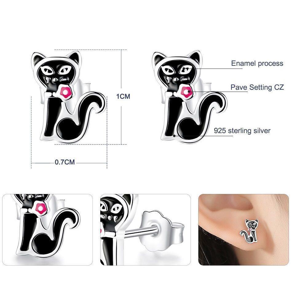 Aros Gato Negro Plata 925-2