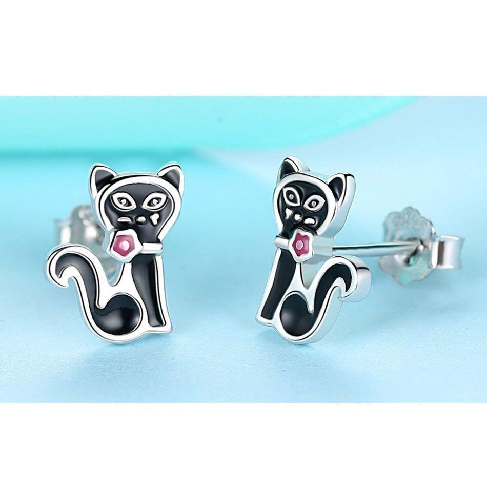 Aros Gato Negro Plata 925-3