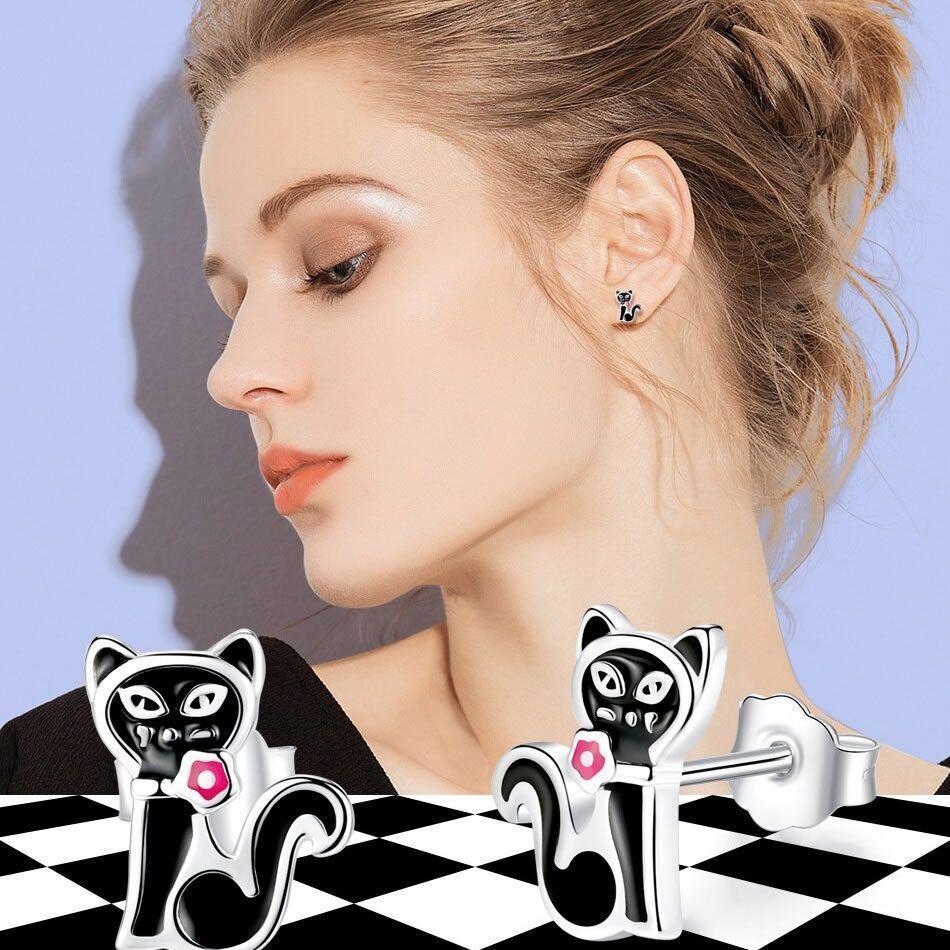 Aros Gato Negro Plata 925-4