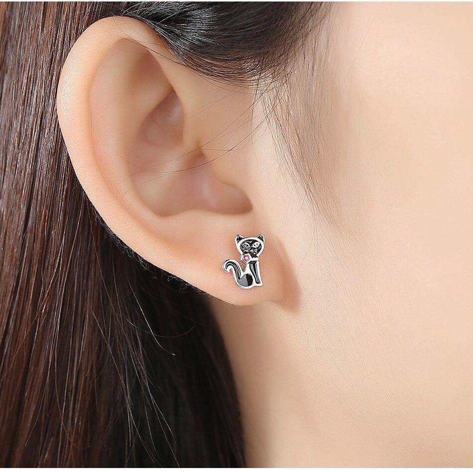 Aros Gato Negro Plata 925-5