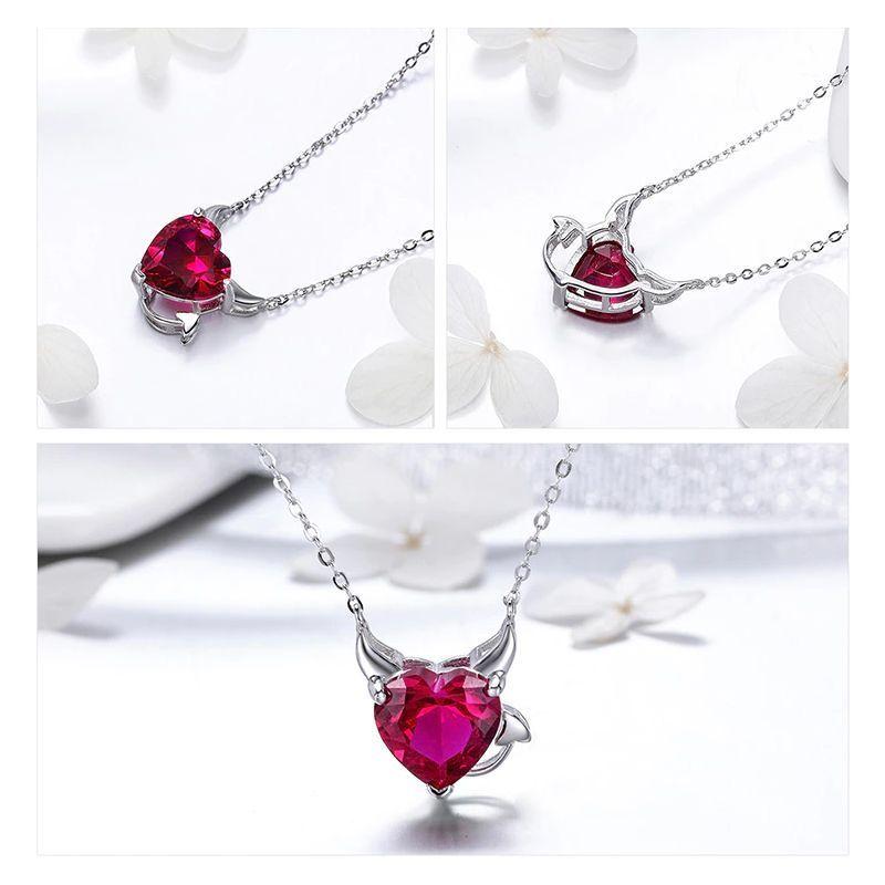Collar Plata 925 Corazon Diablo Rojo-2