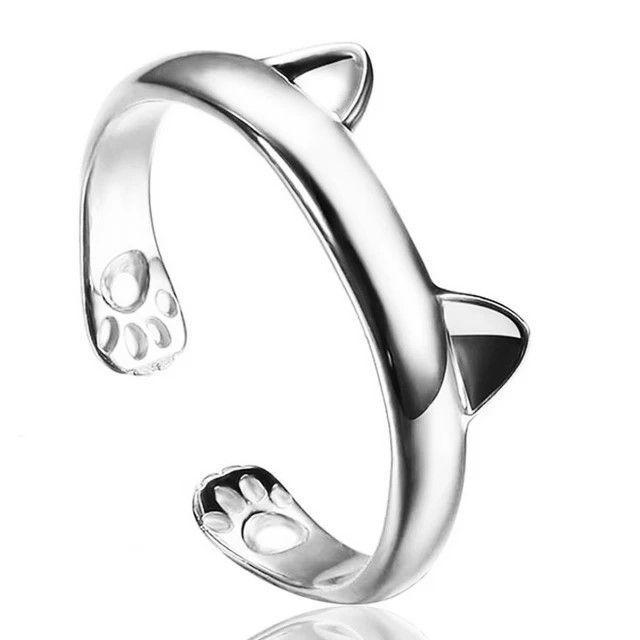 Anillo Orejas Gato Plateado -3
