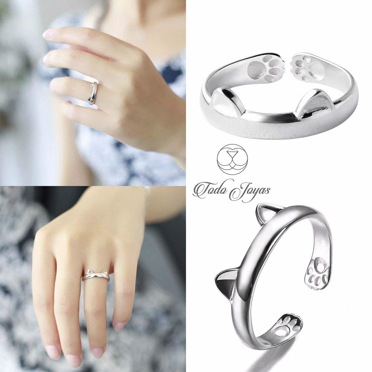 Anillo Orejas Gato Plateado -4