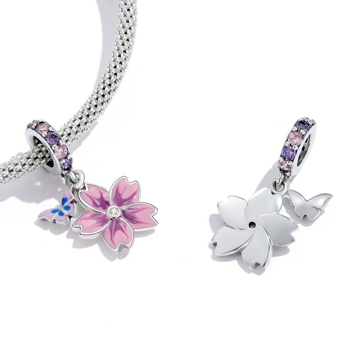 Charm Dije Plata Flor Purpura con Mariposa-2