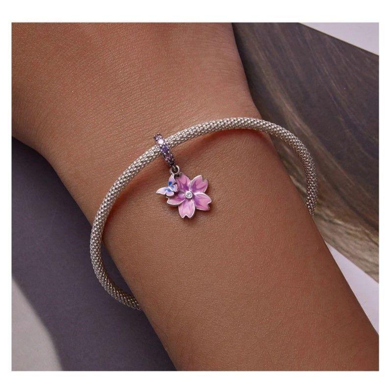Charm Dije Plata Flor Purpura con Mariposa-3
