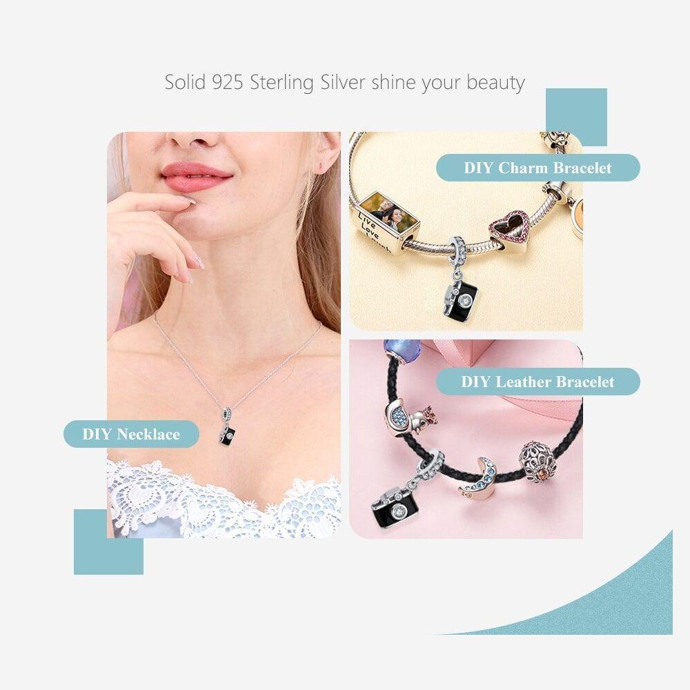 Charm Dije Plata 925 Camara Fotografica Negra-3