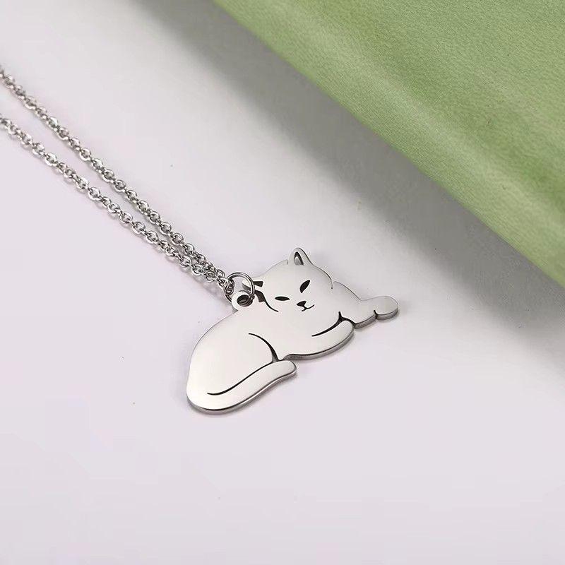 Collar Gato Acostado Gatito Acero Plateado-4
