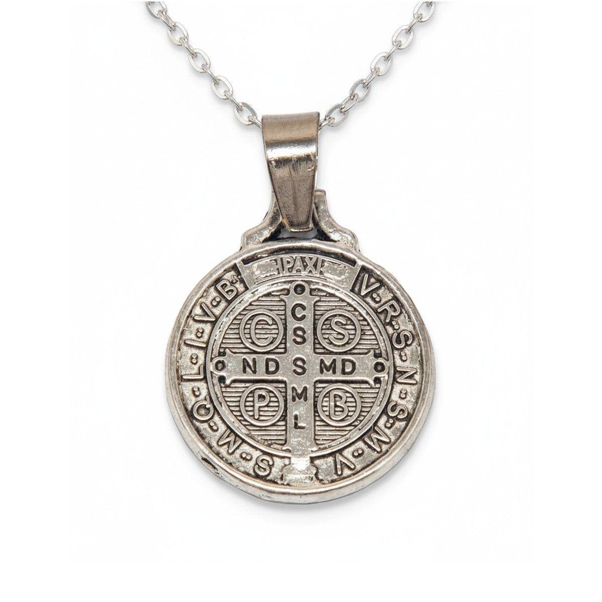 Colgante Medalla San Benito + Cadena + Caja Terciopelo -2