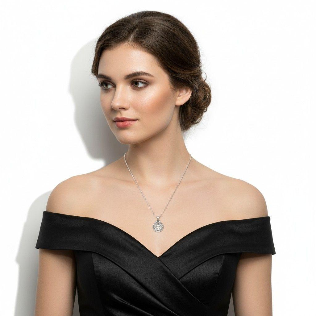 Colgante Medalla San Benito + Cadena + Caja Terciopelo -4