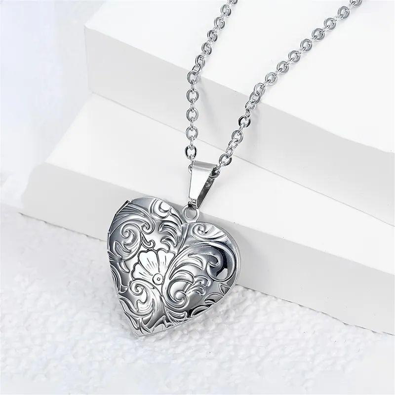 Collar Relicario Corazon Vintage Acero Plateado-3