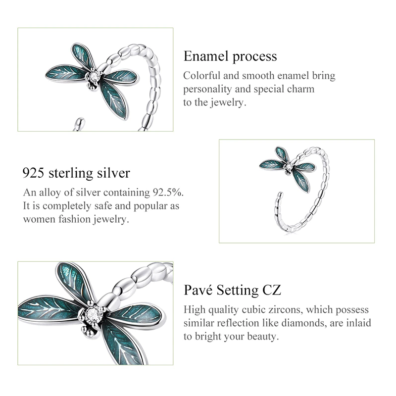 Anillo Plata 925 Libelula Verde-2
