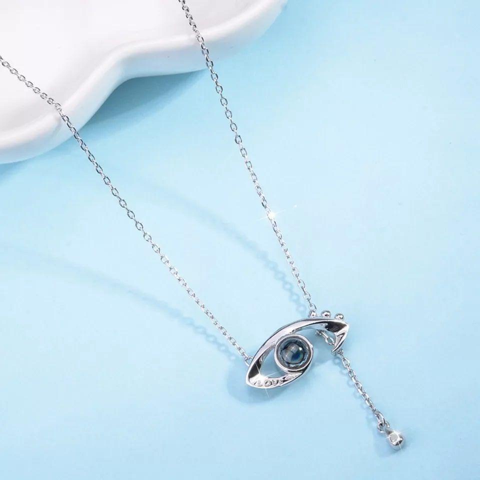 Collar Ojo Te Amo en 100 Idiomas Plateado-3