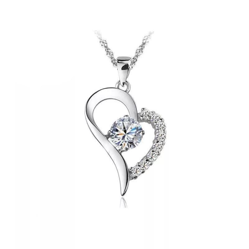 Collar Colgante Corazon con Circones Baño Plata 925-0