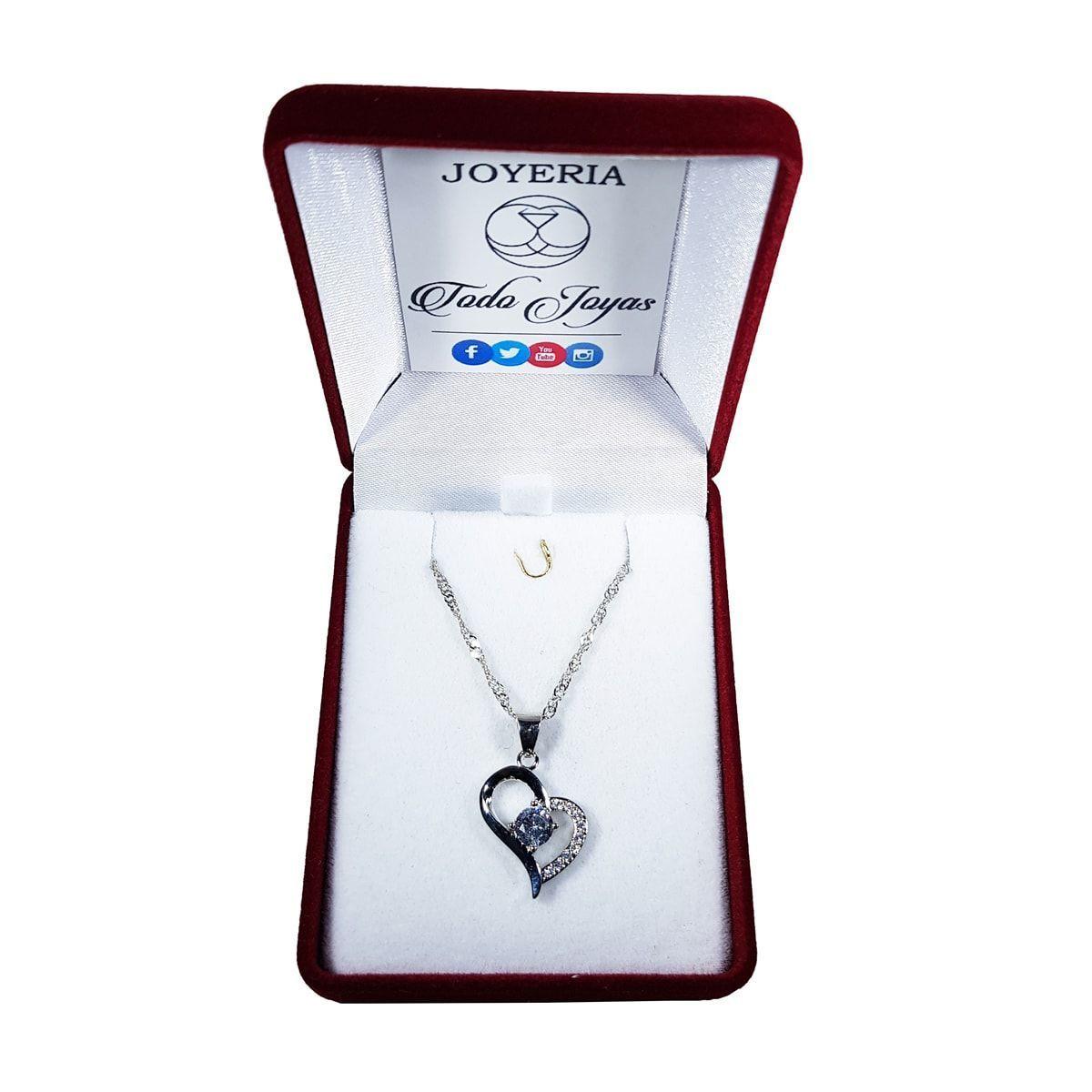 Collar Colgante Corazon con Circones Baño Plata 925-1