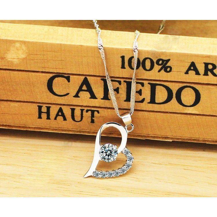 Collar Colgante Corazon con Circones Baño Plata 925-2