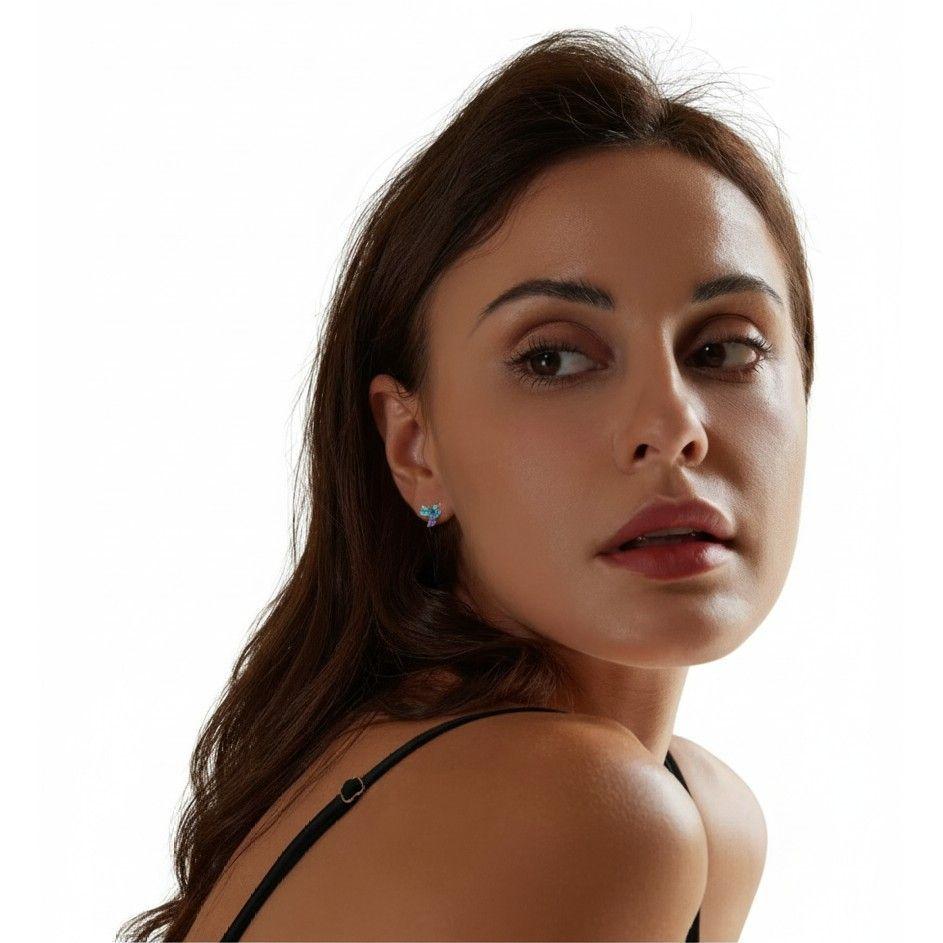 Aros Plata 925 Mini Colibrí Pájaro Multicolor-3