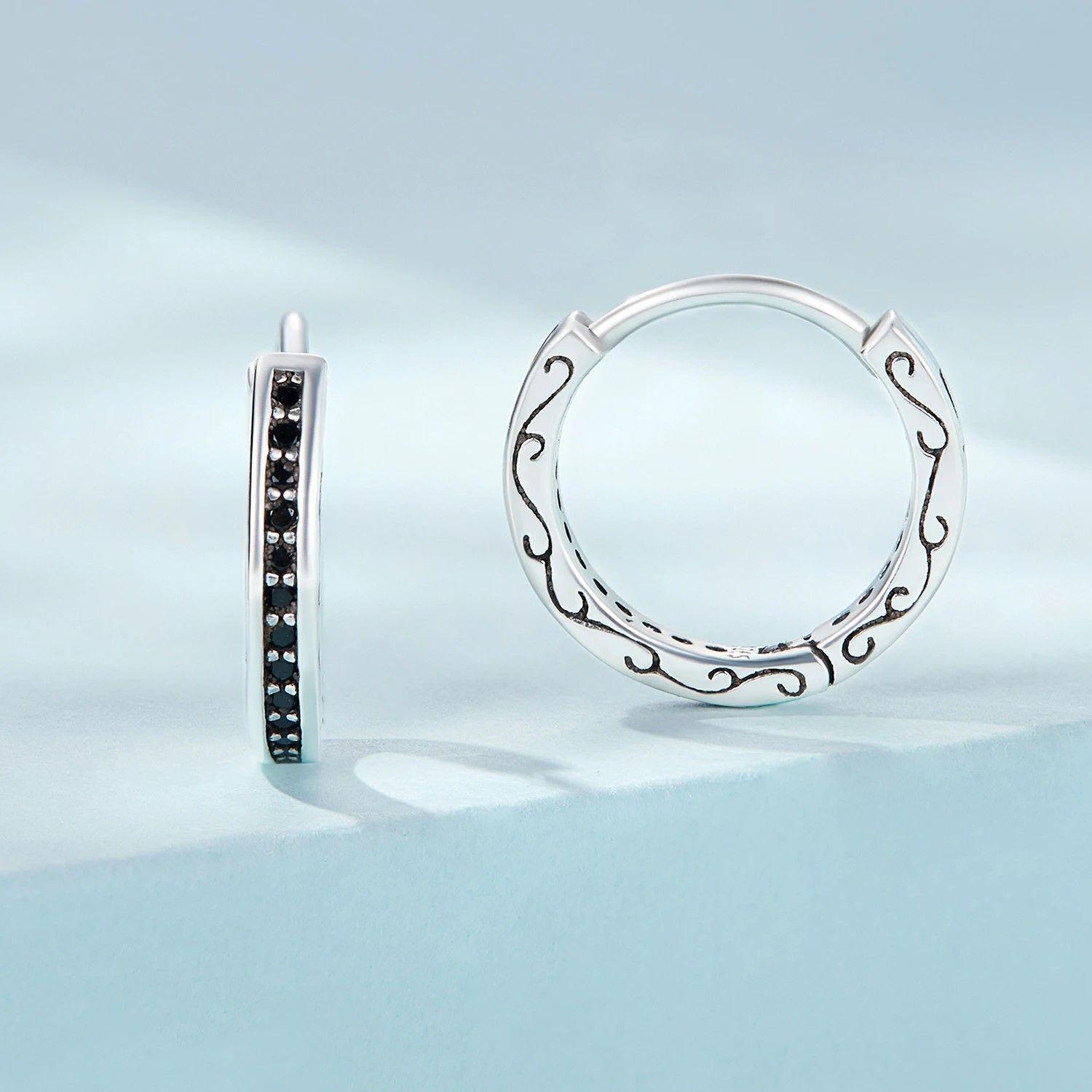 Aros Plata 925 Argollas Huggies Circones Negros-2