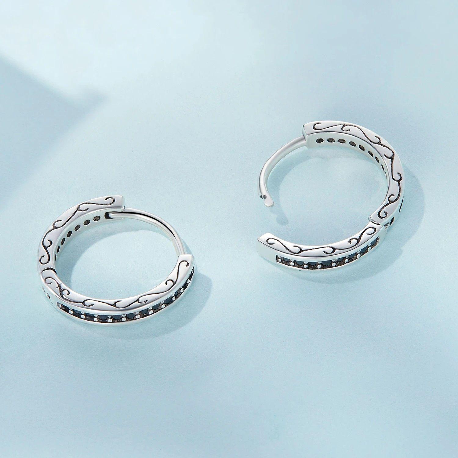 Aros Plata 925 Argollas Huggies Circones Negros-4