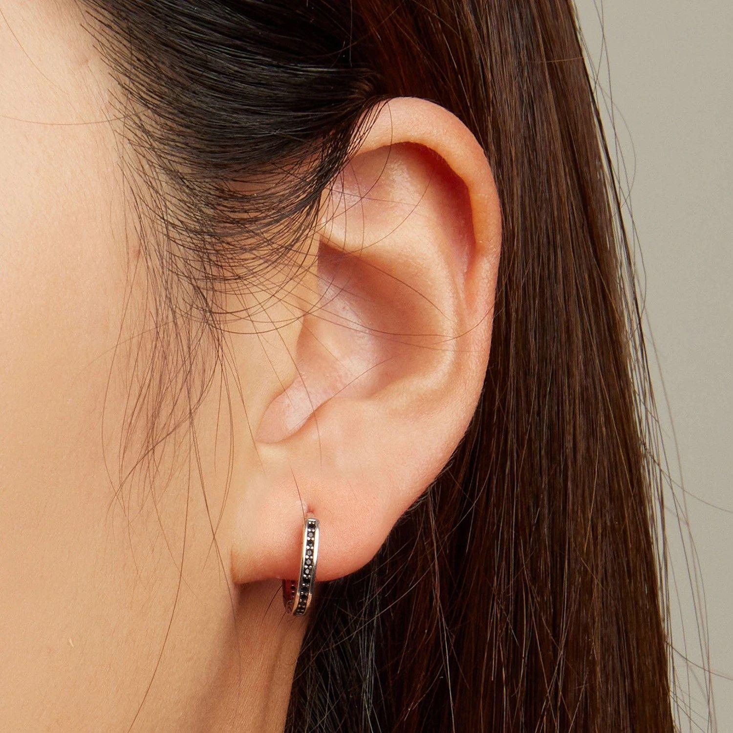 Aros Plata 925 Argollas Huggies Circones Negros-5