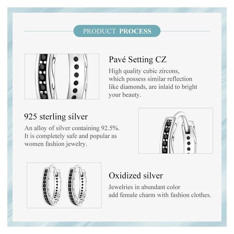 Aros Plata 925 Argollas Huggies Circones Negros-6