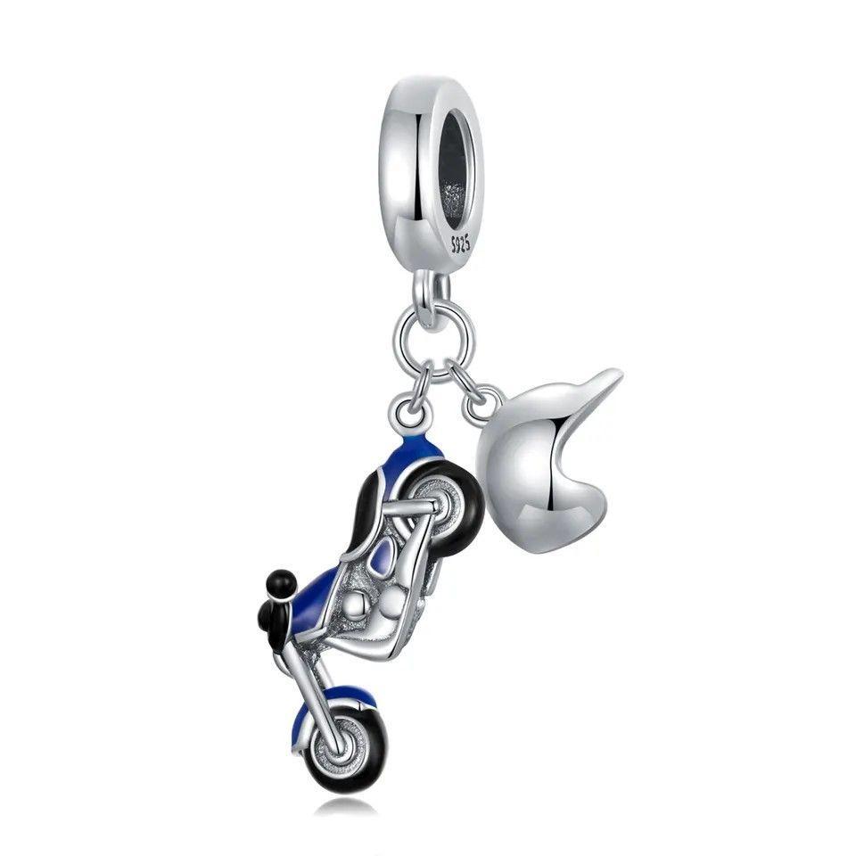 Charm Dije Plata 925 Moto Azul y Casco-0