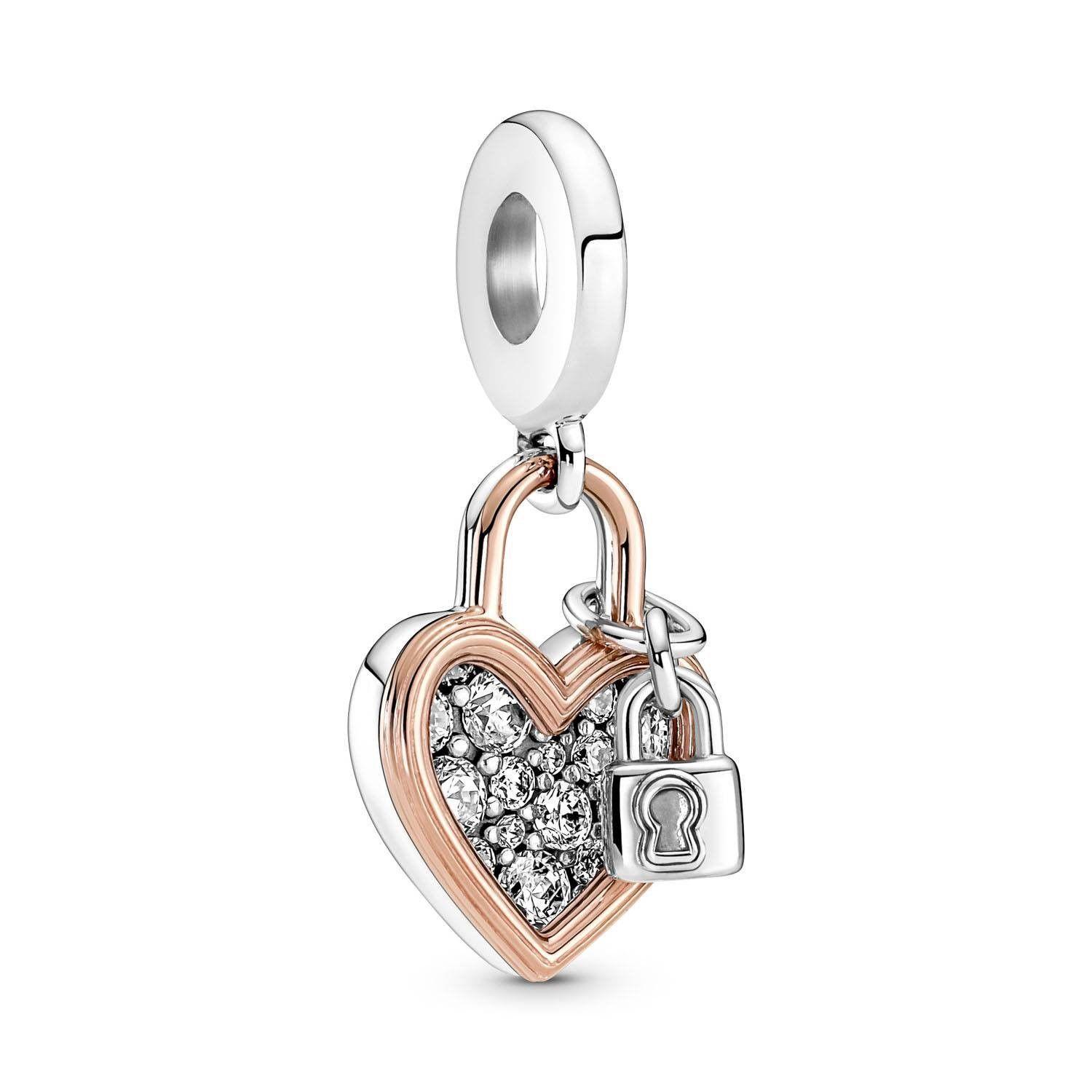 Charm Dije Plata 925 Colgante Doble Candado Corazon -0