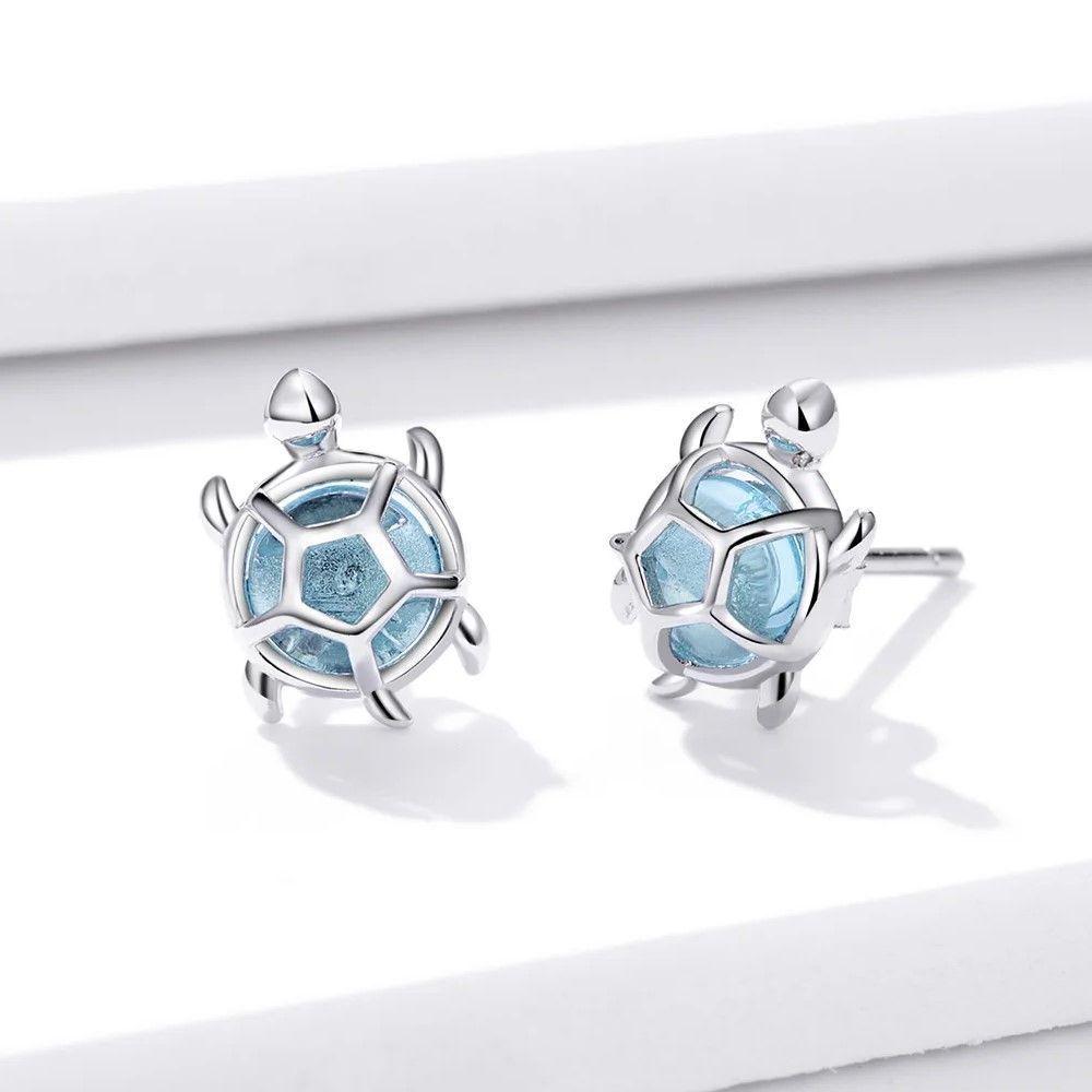 Aros Plata 925 Tortuga Marina Celeste-2