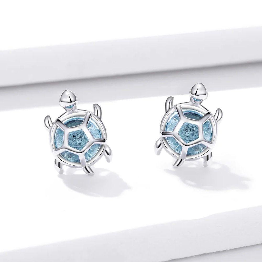 Aros Plata 925 Tortuga Marina Celeste-3