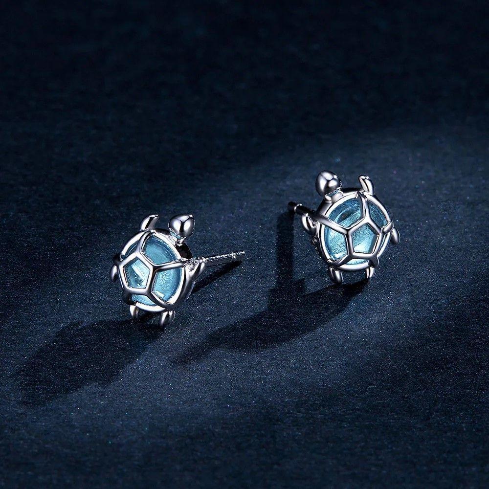 Aros Plata 925 Tortuga Marina Celeste-4