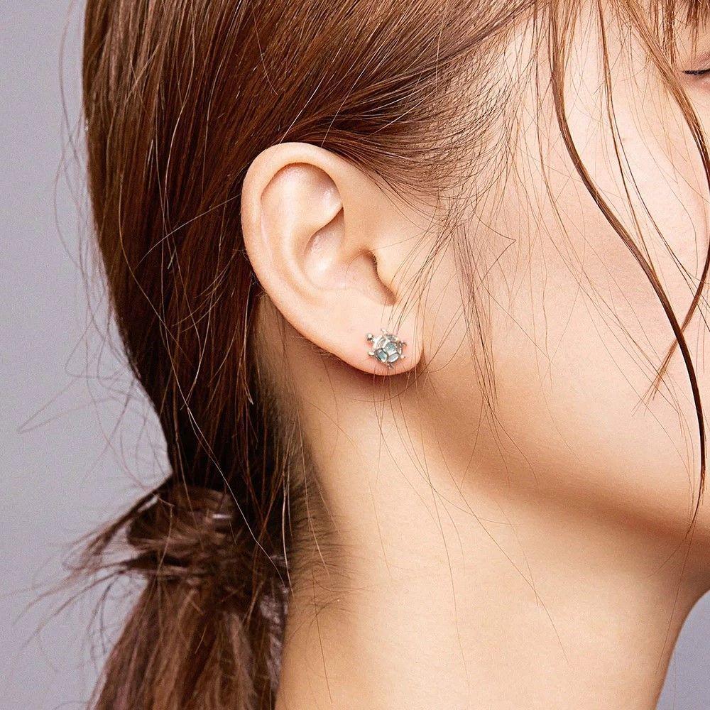 Aros Plata 925 Tortuga Marina Celeste-5