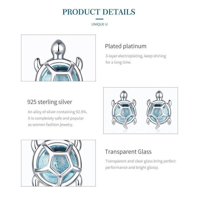 Aros Plata 925 Tortuga Marina Celeste-7