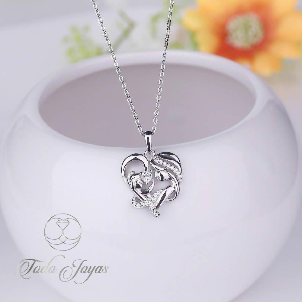 Collar Mama y Bebe Amor Madre Plateado-3