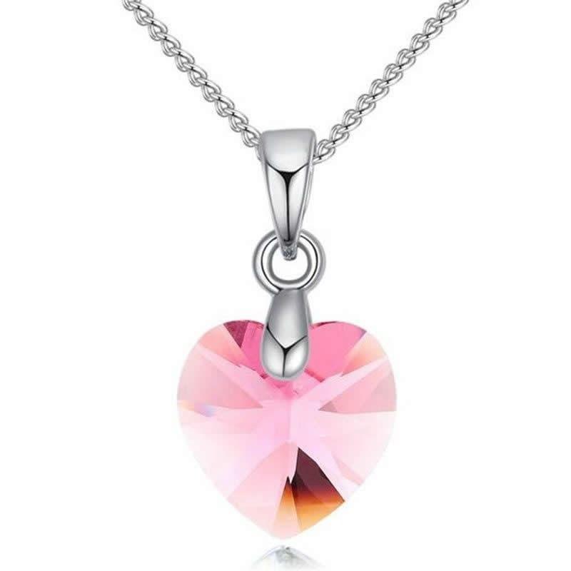 Collar Colgante Cristal Rosado Baño Plata 925 -0