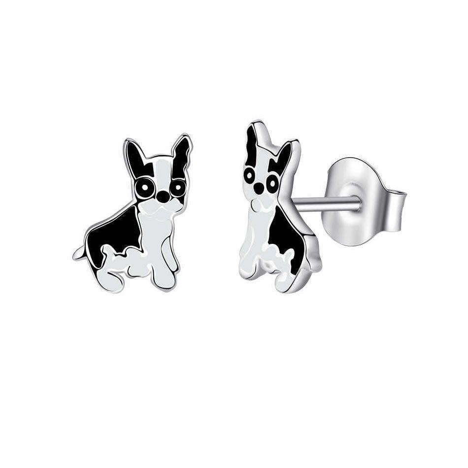 Aros Plata 925 Perro Bulldog Frances -0
