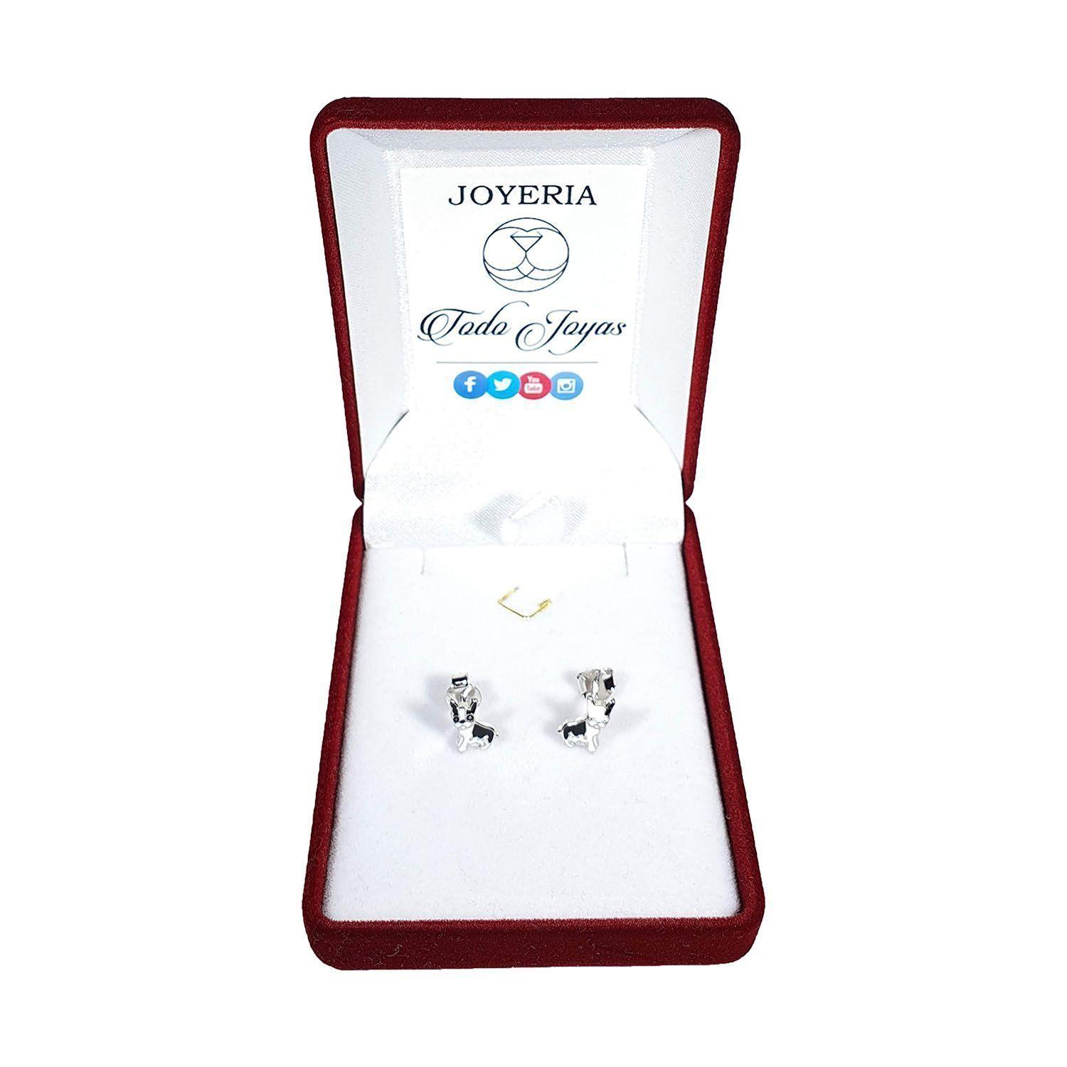 Aros Plata 925 Perro Bulldog Frances -1