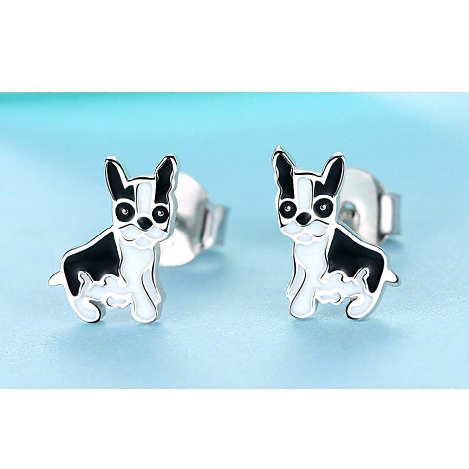 Aros Plata 925 Perro Bulldog Frances -2
