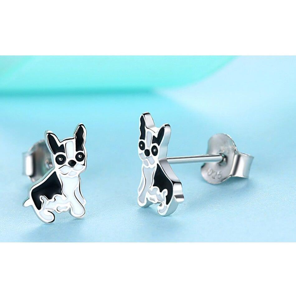 Aros Plata 925 Perro Bulldog Frances -3