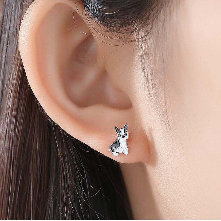 Aros Plata 925 Perro Bulldog Frances -5