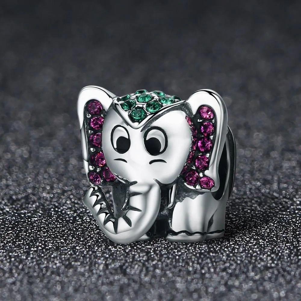 Charm Dije Plata 925 Elefante Circones Colores-2