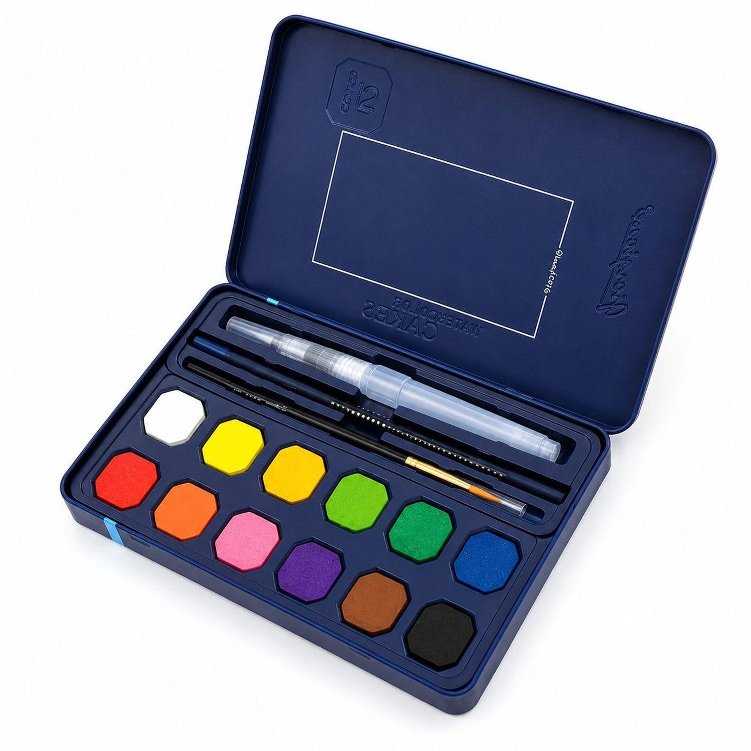 Set 12 Acuarelas Pastilla Giorgione G-900 + Pincel de Agua-0