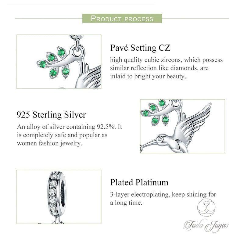 Charm Dije Plata 925 Colibri con Rama -3
